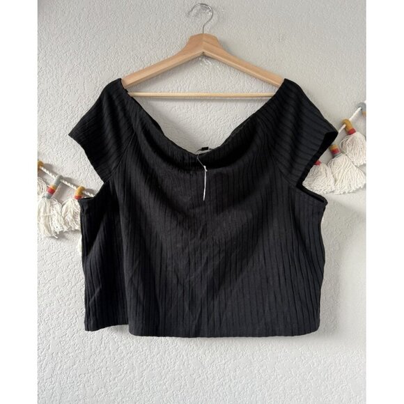 Banana Republic Chantel Off Shoulder Black Ribbed Knit Crop Top Basics NWT XXL - Picture 1 of 7